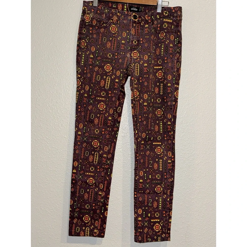 Kate Spade Saturday Atomic Colorful Skinny Denim Pants Size 27 Tribal Aztec Boho